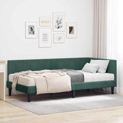 Qnhdfrt Samt Eckbettgestell 100x200 cm Dunkelgrün mit Matratze Modernes Design Robuste Holz-Konstruktion Komfortable Einzelbett-Lösung für Schlafzimmer Gästezimmer Jugendzimmer Qnhdfrt Samt Eckbettgestell 100x200 cm Dunkelgrün mit Matratze Modernes Design Robuste Holz-Konstruktion Komfortable Einzelbett-Lösung für Schlafzimmer Gästezimmer Jugendzimmer von Qnhdfrt