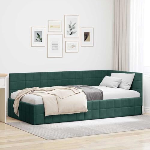 Qnhdfrt Samt Eckbettgestell Dunkelgrün 90x200 cm mit Lattenrahmen Modernes Single Bed Frame für Jugendzimmer Gästezimmer Stadtwohnung Qnhdfrt Samt Eckbettgestell Dunkelgrün 90x200 cm mit Lattenrahmen Modernes Single Bed Frame für Jugendzimmer Gästezimmer Stadtwohnung von Qnhdfrt