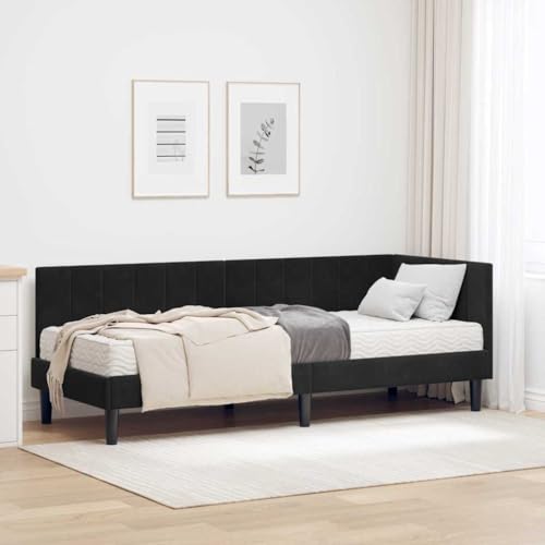 Qnhdfrt Samt Eckbettgestell Schwarz 80 x 200 cm Modernes Design Robuste Holzkonstruktion für Jugendzimmer Gäste- und Single Bed Schlafzimmer Qnhdfrt Samt Eckbettgestell Schwarz 80 x 200 cm Modernes Design Robuste Holzkonstruktion für Jugendzimmer Gäste- und Single Bed Schlafzimmer von Qnhdfrt