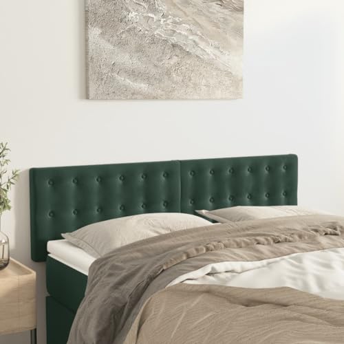 Qnhdfrt Samt Kopfteil 2er Set 72x5x78/88 cm Dunkelgrün Höhenverstellbar Massive Lärchenholzbeine für Doppelbett Modernes Luxus Wandpolster für Schlafzimmer von Qnhdfrt