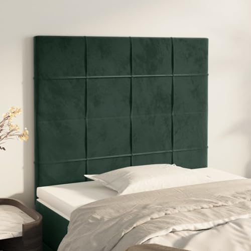 Qnhdfrt Samt Kopfteil 2er Set Dunkelgrün 100x78-88 cm Höhenverstellbar rückenlehne Bett Bequemes Wandpolster mit Massivholzbeinen für Schlafzimmer von Qnhdfrt