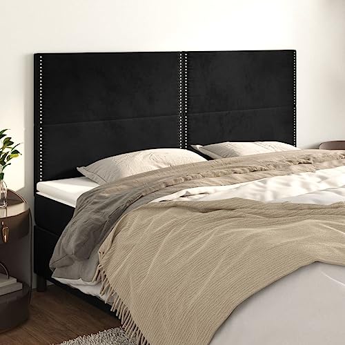 Qnhdfrt Samt Kopfteil 4-teilig 100x78-88 cm Höhenverstellbar Schwarz Massivholzbeine Elegant mit Nieten for Schlafzimmer Doppelbett 200 cm Breit von Qnhdfrt