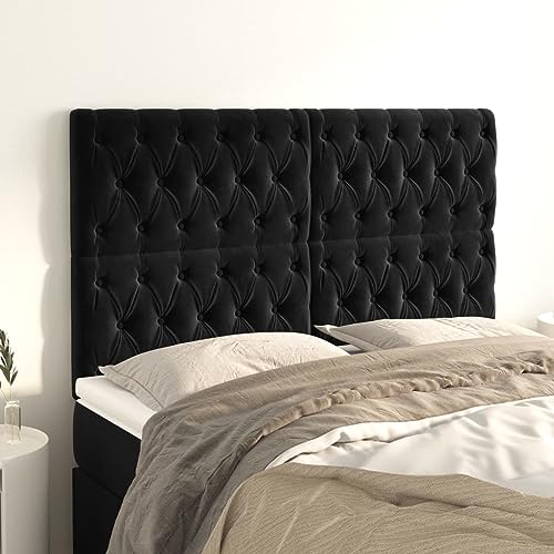 Qnhdfrt Samt Kopfteil Bett 4er Set 72x7x78/88 cm Höhenverstellbar Schwarz Massivholzbeine Modernes Design Bequeme Rückenlehne für Schlafzimmer und Gästezimmer von Qnhdfrt