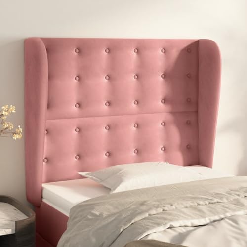 Qnhdfrt Samt Kopfteil Rosa 93x23x118/128 cm Höhenverstellbares Bett Kopfteil mit Ohren Modernes Design Robustes Holzgestell Bequeme Rückenlehne für Schlafzimmer Wohnung Einrichtung von Qnhdfrt