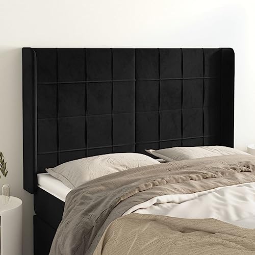 Qnhdfrt Samt Kopfteil mit Ohren 147x118/128 cm Höhenverstellbare Rückenlehne massives Lärchenholz Bequemes Wandkissen Schwarz Modernes Design für Schlafzimmer Doppelbett Qnhdfrt Samt Kopfteil mit Ohren 147x118/128 cm Höhenverstellbare Rückenlehne massives Lärchenholz Bequemes Wandkissen Schwarz Modernes Design für Schlafzimmer Doppelbett von Qnhdfrt