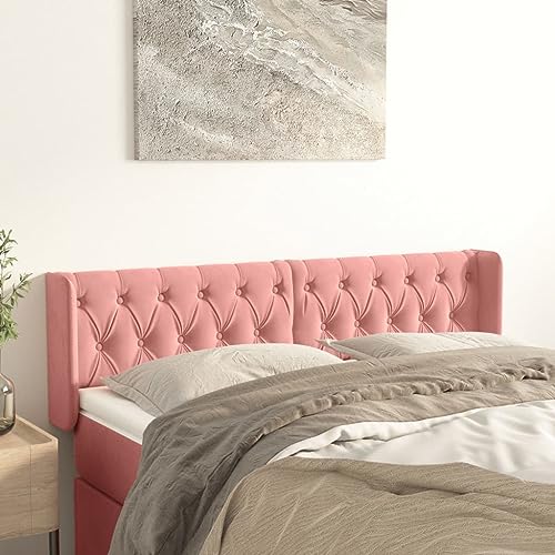 Qnhdfrt Samt Kopfteil mit Ohren 147x78/88 cm Rosa Höhenverstellbares Bett-Kopfteil aus massiven Lärchenholzbeinen für Schlafzimmer von Qnhdfrt