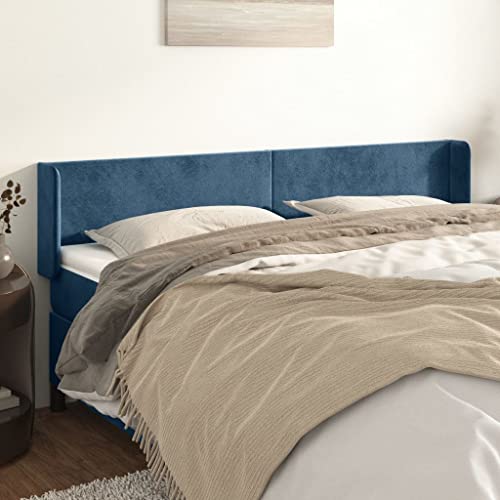 Qnhdfrt Samt Kopfteil mit Ohren 203x78/88 cm Höhenverstellbar Dunkelblau Massivholzbeine Rückenlehne für Bett für Schlafzimmer Jugendzimmer von Qnhdfrt