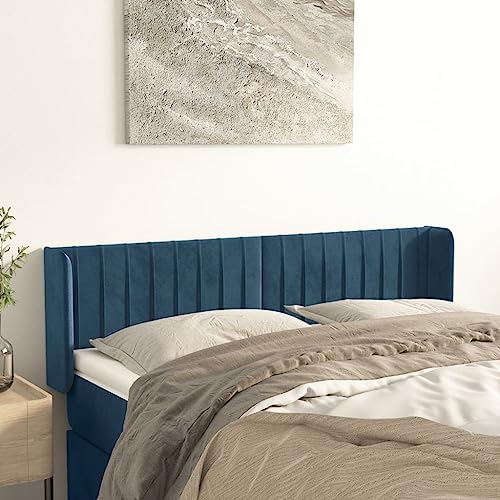 Qnhdfrt Samt Kopfteil mit Ohren Dunkelblau 147x16x78/88 cm Höhenverstellbares Bett Kopfteil Weicher Rückenlehne Robustes Holz Modernes Design Bequem für Schlafzimmer von Qnhdfrt