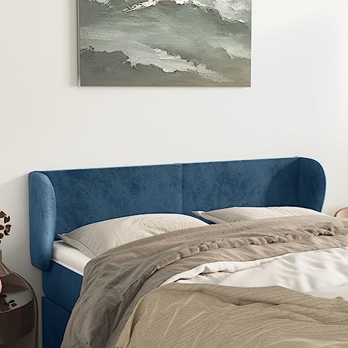 Qnhdfrt Samt Kopfteil mit Ohren Dunkelblau 147x23x78/88 cm Höhenverstellbar Modernes Design Robuste Lärchenholzbeine für Schlafzimmer und Gästezimmer von Qnhdfrt