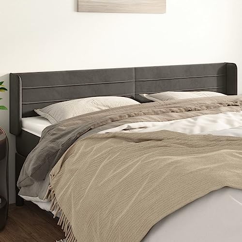 Qnhdfrt Samt Kopfteil mit Ohren Dunkelgrau 163x16x78/88 cm Höhenverstellbar Massivholzbeine Bequeme Rückenlehne für Schlafzimmer Doppelbett von Qnhdfrt