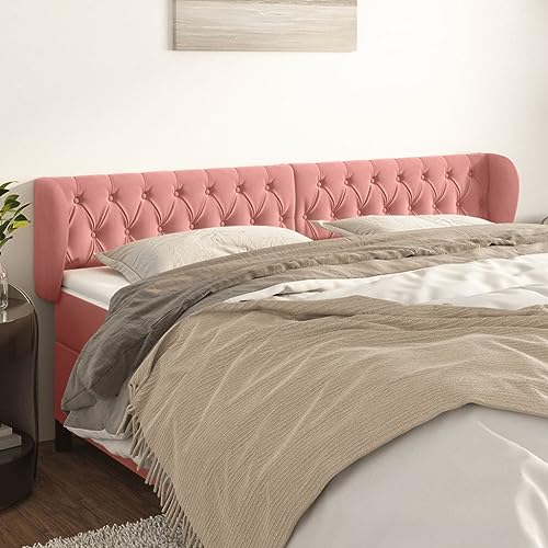 Qnhdfrt Samt Kopfteil mit Ohren Rosa 183x78/88 cm Höhenverstellbar Rückenlehne für Bett Breite Schlafzimmer Headboard modernes Design für Schlafzimmer Gästezimmer Jugendzimmer von Qnhdfrt