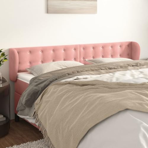Qnhdfrt Samt Kopfteil mit Ohren Rosa 203x23x78/88 cm Höhenverstellbar Robustes Holzbein Rückenlehne für Schlafzimmer Wohnung Jugendzimmer von Qnhdfrt