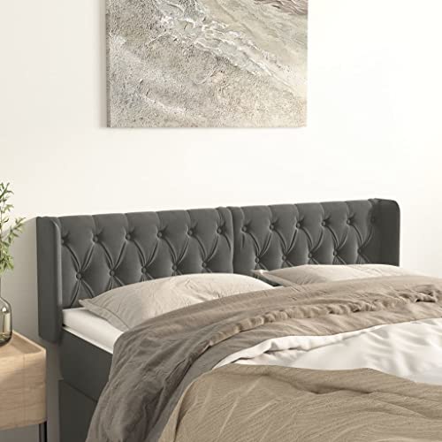 Qnhdfrt Samt Kopfteil mit Ohren dunkelgrau 147x16x78/88 cm Höhenverstellbar Robustes Bettkopfteil für Schlafzimmer Wohnzimmer und Gästezimmer von Qnhdfrt