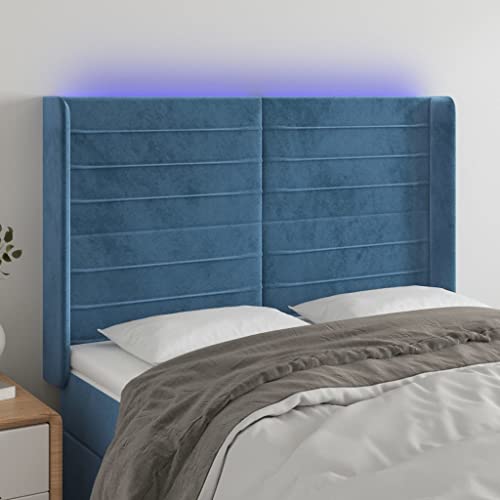 Qnhdfrt Samt LED Bettkopfteil Dunkelblau 147x118/128 cm Höhenverstellbar mit Buntem LED Streifen Modernes Design Massivholz Bequeme Rückenlehne für Schlafzimmer und Gästezimmer Qnhdfrt Samt LED Bettkopfteil Dunkelblau 147x118/128 cm Höhenverstellbar mit Buntem LED Streifen Modernes Design Massivholz Bequeme Rückenlehne für Schlafzimmer und Gästezimmer von Qnhdfrt