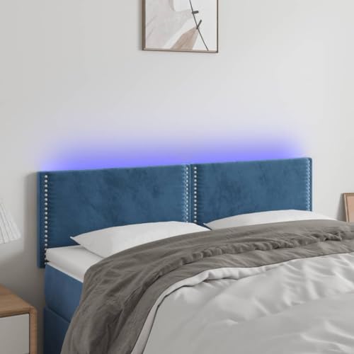 Qnhdfrt Samt LED Kopfteil 144x78/88 cm höhenverstellbar mit bunten Leuchten dunkelblau Kopfteil Bett Modernes Design Bequeme Rückenlehne für Schlafzimmer von Qnhdfrt