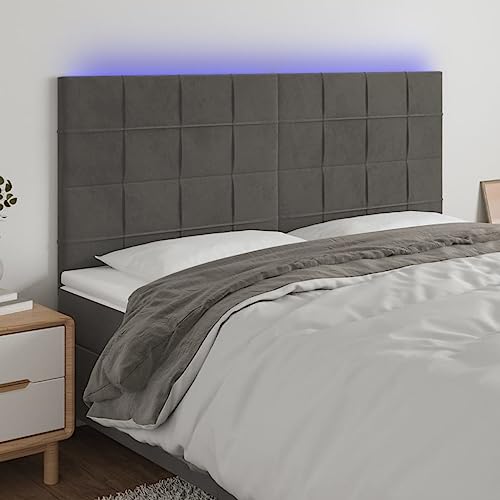Qnhdfrt Samt LED Kopfteil 160x118 128 cm höhenverstellbar mit bunten LEDs Modernes Design Dunkelgrau Breite Rückenlehne für Schlafzimmer Wohnmobil Gästezimmer von Qnhdfrt