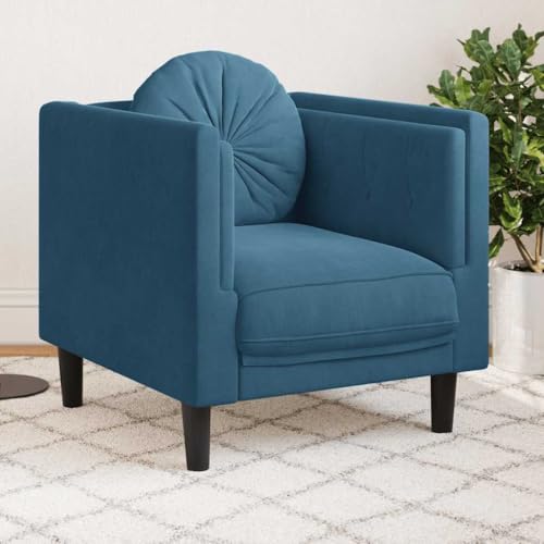 Qnhdfrt Samt Sessel Blau mit Kissen - Komfortabler Relaxsessel für Wohnzimmer, Leseecke und Balkon, Bezug 100% Polyester, Max. 110 kg von Qnhdfrt