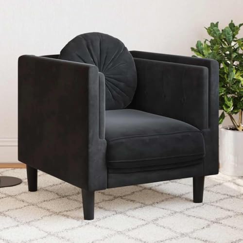 Qnhdfrt Samt Sessel Schwarz mit Rundkissen Kompakt Relaxsessel für Wohnzimmer Balkon Esszimmer von Qnhdfrt