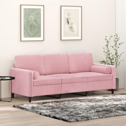Qnhdfrt Samt Sofa 3-Sitzer Rosa 180 cm Bequeme Couch mit Zierkissen für Wohnzimmer und Balkon von Qnhdfrt