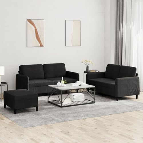 Qnhdfrt Samt Sofa Garnitur Schwarz 2X Zweisitzer Sofa mit Fußhocker Komfortables Sitzensemble für Wohnzimmer von Qnhdfrt