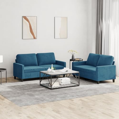Qnhdfrt Samt Sofagarnitur Blau mit Kissen, 2er-Set Zweisitzer Sofa Couch klein und groß für Wohnzimmer Lounge Qnhdfrt Samt Sofagarnitur Blau mit Kissen, 2er-Set Zweisitzer Sofa Couch klein und groß für Wohnzimmer Lounge von Qnhdfrt