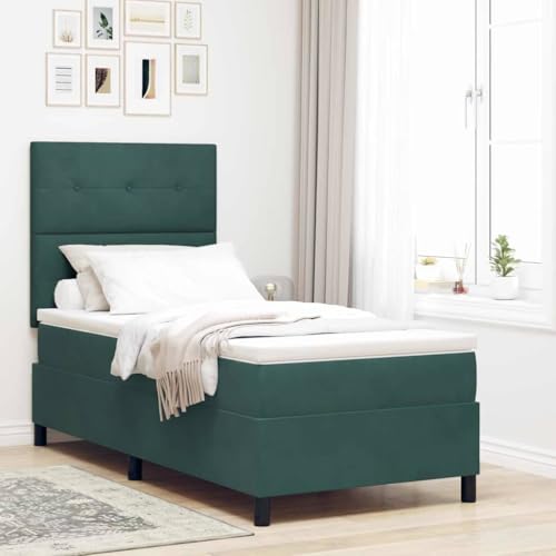 Qnhdfrt Samt Taschenfederkernmatratze Dunkelgrün 90x200 cm Mittelharte Federkernmatratze mit Abnehmbarem Bezug für Erholsamen Schlaf im Schlafzimmer von Qnhdfrt