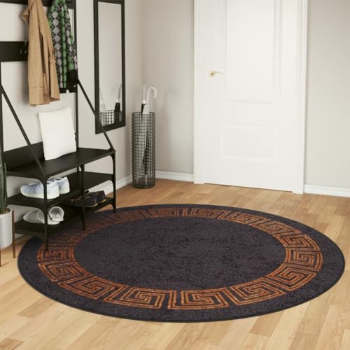 Qnhdfrt Samt Teppich Schwarz Gold Ø 200 cm - Weicher, Rutschfester Wohnzimmerteppich mit geräuschdämmender Wirkung für Wohnzimmer, Schlafzimmer und Flur von Qnhdfrt