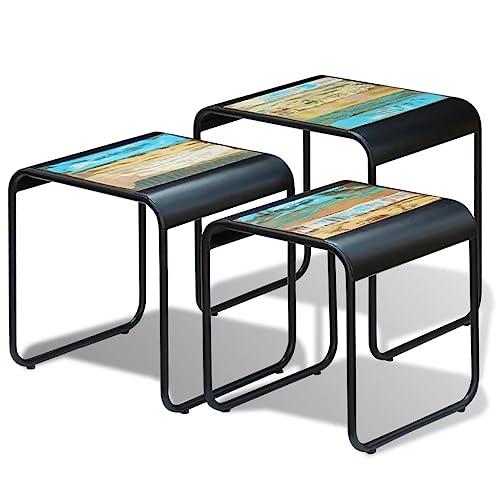 Qnhdfrt Satztisch-Set 3-TLG aus Altholz Vintage Stapelbar Beistelltische Couchtische mit Stahlgestell für Wohnzimmer Balkon Garten Qnhdfrt Satztisch-Set 3-TLG aus Altholz Vintage Stapelbar Beistelltische Couchtische mit Stahlgestell für Wohnzimmer Balkon Garten von Qnhdfrt