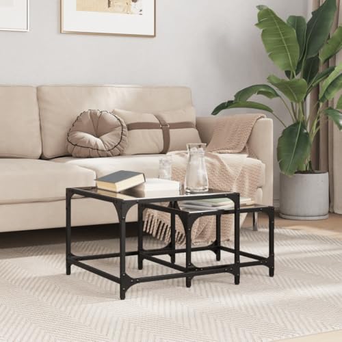 Qnhdfrt Satztische 2 STK. mit Schwarz Glasplatte Stahl Couchtisch Beistelltisch Modernes Design 50x50 & 40x40 cm für Wohnzimmer Schlafzimmer Qnhdfrt Satztische 2 STK. mit Schwarz Glasplatte Stahl Couchtisch Beistelltisch Modernes Design 50x50 & 40x40 cm für Wohnzimmer Schlafzimmer von Qnhdfrt