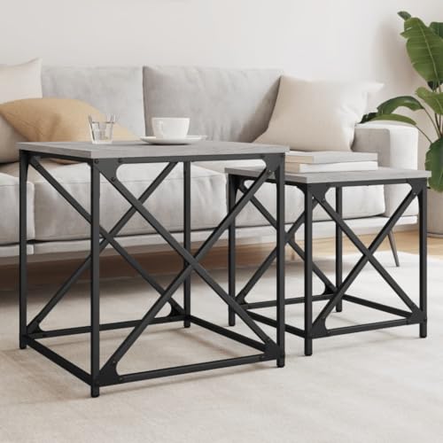 Qnhdfrt Satztische 2 Stück Grau Sonoma Holzwerkstoff Metall Couchtisch Set mit Nesting-Design für Wohnzimmer Schlafzimmer und Büro Qnhdfrt Satztische 2 Stück Grau Sonoma Holzwerkstoff Metall Couchtisch Set mit Nesting-Design für Wohnzimmer Schlafzimmer und Büro von Qnhdfrt