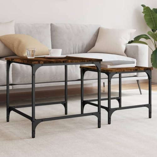 Qnhdfrt Satztische 2 Stück Räuchereiche Holzwerkstoff Couchtisch Beistelltisch mit Nesting-Design Industrielook für Wohnzimmer Schlafzimmer und Büro Platzsparend Qnhdfrt Satztische 2 Stück Räuchereiche Holzwerkstoff Couchtisch Beistelltisch mit Nesting-Design Industrielook für Wohnzimmer Schlafzimmer und Büro Platzsparend von Qnhdfrt