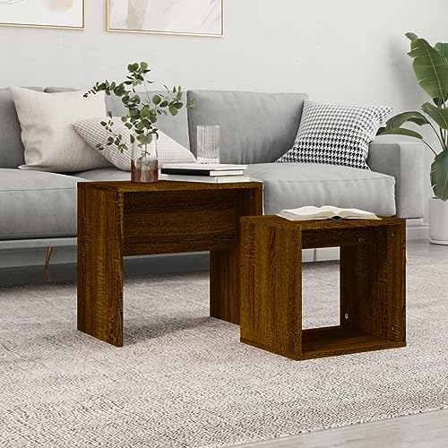 Qnhdfrt Satztische 2-TLG Beistelltisch Couchtisch Nachttisch Braun Eichen-Optik Holzwerkstoff Kompakt Set für Wohnzimmer Schlafzimmer Büro Qnhdfrt Satztische 2-TLG Beistelltisch Couchtisch Nachttisch Braun Eichen-Optik Holzwerkstoff Kompakt Set für Wohnzimmer Schlafzimmer Büro von Qnhdfrt