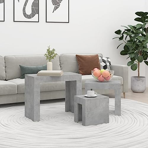 Qnhdfrt Satztische 3-TLG Betongrau Holzwerkstoff Beistelltisch Couchtisch Nachttisch Set für Wohnzimmer Schlafzimmer und Büro mit stapelbarem Design von Qnhdfrt