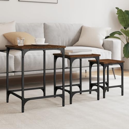 Qnhdfrt Satztische 3er Set Beistelltische Couchtische Braun Eichen-Optik aus Holzwerkstoff und Metall mit Nesting-Design für Wohnzimmer Schlafzimmer Büro Qnhdfrt Satztische 3er Set Beistelltische Couchtische Braun Eichen-Optik aus Holzwerkstoff und Metall mit Nesting-Design für Wohnzimmer Schlafzimmer Büro von Qnhdfrt