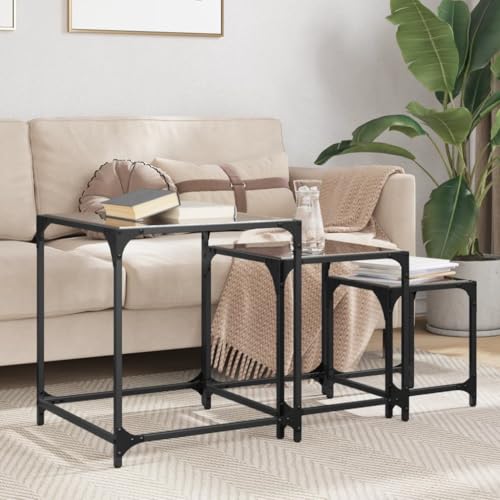 Qnhdfrt Satztische Set 3 Stück mit Glasplatte Schwarz Stahl Modern Elegant Stapelbar für Couchtisch Beistelltisch Nachttisch in Größen S M L geeignet für Wohnzimmer Schlafzimmer Büro Qnhdfrt Satztische Set 3 Stück mit Glasplatte Schwarz Stahl Modern Elegant Stapelbar für Couchtisch Beistelltisch Nachttisch in Größen S M L geeignet für Wohnzimmer Schlafzimmer Büro von Qnhdfrt