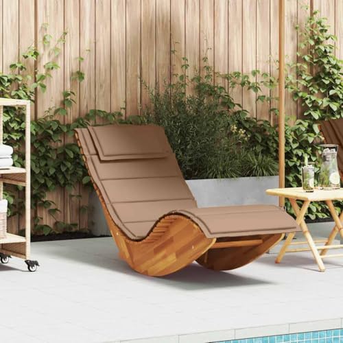 Qnhdfrt Schaukelliege aus Massivholz Akazie mit Polster Taupe – Robuste Gartenliege zum Entspannen für Terrasse, Pool und Garten von Qnhdfrt