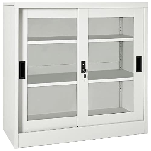 Qnhdfrt Schiebetür Schrank Hellgrau Stahl Glas 90x40x40x90 cm Aktenschrank Lagerschrank mit Schloss für Büro Werkstatt Qnhdfrt Schiebetür Schrank Hellgrau Stahl Glas 90x40x40x90 cm Aktenschrank Lagerschrank mit Schloss für Büro Werkstatt von Qnhdfrt