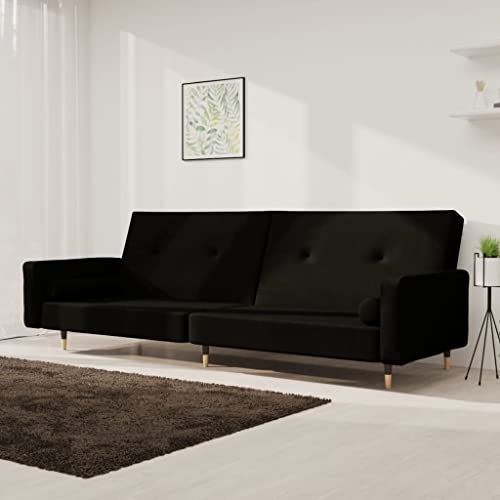 Qnhdfrt Schlafsofa 2-Sitzer Ausziehbares Sofabett Schwarz Samt mit 2 Kissen Komfortable Couch für Wohnzimmer Gästezimmer und kleine Räume Qnhdfrt Schlafsofa 2-Sitzer Ausziehbares Sofabett Schwarz Samt mit 2 Kissen Komfortable Couch für Wohnzimmer Gästezimmer und kleine Räume von Qnhdfrt
