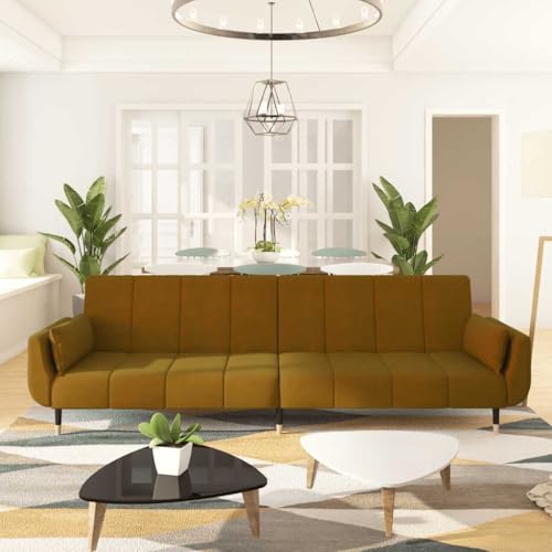 Qnhdfrt Schlafsofa 2-Sitzer Braun Samt 220 cm Verstellbare Rückenlehne mit 2 Kissen Einfach zu Bett Umwandelbar für Wohnzimmer Gästezimmer und Kleine Räume Qnhdfrt Schlafsofa 2-Sitzer Braun Samt 220 cm Verstellbare Rückenlehne mit 2 Kissen Einfach zu Bett Umwandelbar für Wohnzimmer Gästezimmer und Kleine Räume von Qnhdfrt