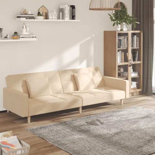 Qnhdfrt Schlafsofa 2-Sitzer Creme Stoff Ausziehbares Sofabett mit 2 Kissen Komfort für Wohnzimmer und Gäste Qnhdfrt Schlafsofa 2-Sitzer Creme Stoff Ausziehbares Sofabett mit 2 Kissen Komfort für Wohnzimmer und Gäste von Qnhdfrt