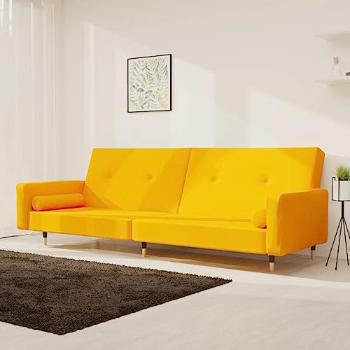 Qnhdfrt Schlafsofa 2-Sitzer Gelb Samt Sofa Couch mit Bettfunktion Ausziehbares Gästebett für Wohnzimmer Balkon kleine Räume Qnhdfrt Schlafsofa 2-Sitzer Gelb Samt Sofa Couch mit Bettfunktion Ausziehbares Gästebett für Wohnzimmer Balkon kleine Räume von Qnhdfrt