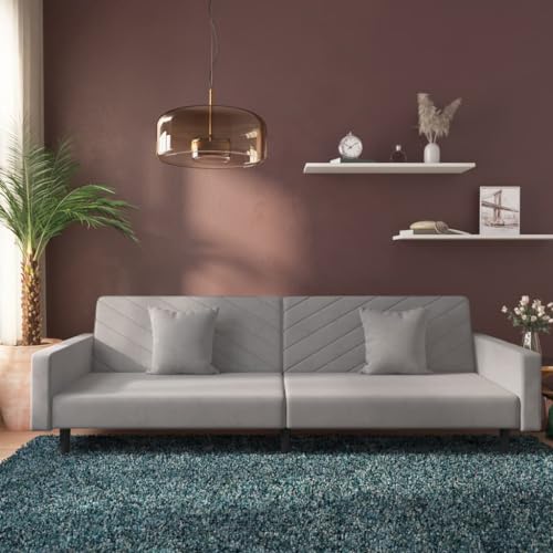 Qnhdfrt Schlafsofa 2-Sitzer Hellgrau Samt Ausziehbares Sofabett mit 2 Kissen für Wohnzimmer Gästezimmer Kleinwohnung von Qnhdfrt