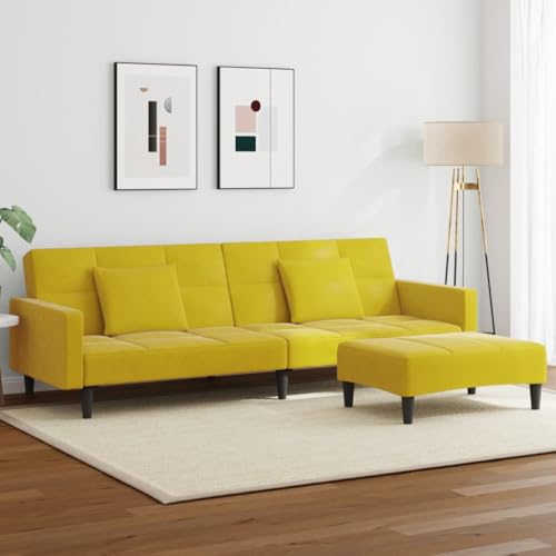 Qnhdfrt Schlafsofa 2-Sitzer mit Fußhocker Gelb Samt – Komfortables Gästebett und Tagescouch für kleine Räume wie Wohnzimmer oder Jugendzimmer von Qnhdfrt