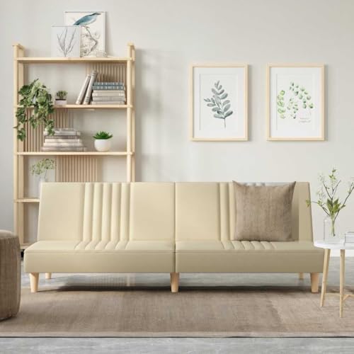 Qnhdfrt Schlafsofa Creme Stoff Ausziehbares Sofabett Kompakt mit Verstellbarer Rückenlehne Bequeme Sitzgelegenheit und Gästebett für Wohnzimmer von Qnhdfrt