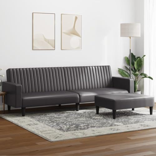 Qnhdfrt Schlafsofa Grau Kunstleder 2-TLG. mit Fußhocker, Ausziehbar zu Doppelbett, Kompakte Abmessungen 220x84.5x69cm für Wohnzimmer und Jugendzimmer Qnhdfrt Schlafsofa Grau Kunstleder 2-TLG. mit Fußhocker, Ausziehbar zu Doppelbett, Kompakte Abmessungen 220x84.5x69cm für Wohnzimmer und Jugendzimmer von Qnhdfrt
