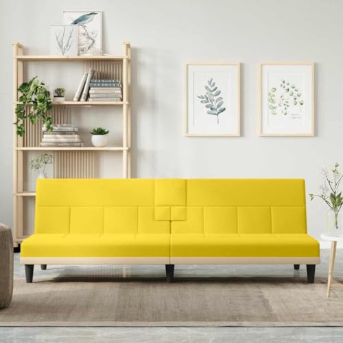 Qnhdfrt Schlafsofa Hellgelb Stoff mit Getränkehaltern und USB-Anschlüssen - Komfortables Gästebett und Sitzmöbel für Wohnzimmer Balkon Qnhdfrt Schlafsofa Hellgelb Stoff mit Getränkehaltern und USB-Anschlüssen - Komfortables Gästebett und Sitzmöbel für Wohnzimmer Balkon von Qnhdfrt