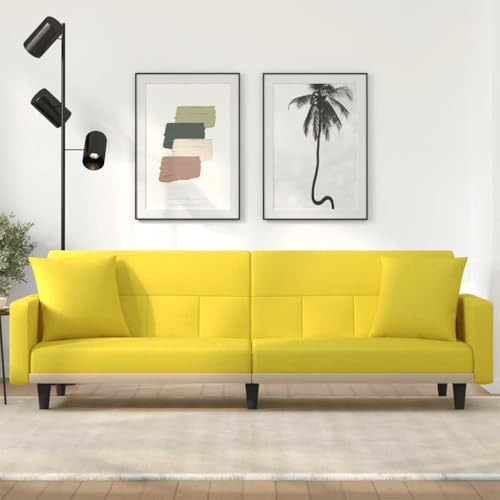 Qnhdfrt Schlafsofa Hellgelb Stoff mit Kissen 220 cm Verstellbare Rückenlehne Bequemes Sofabett für Wohnzimmer Gästezimmer Qnhdfrt Schlafsofa Hellgelb Stoff mit Kissen 220 cm Verstellbare Rückenlehne Bequemes Sofabett für Wohnzimmer Gästezimmer von Qnhdfrt