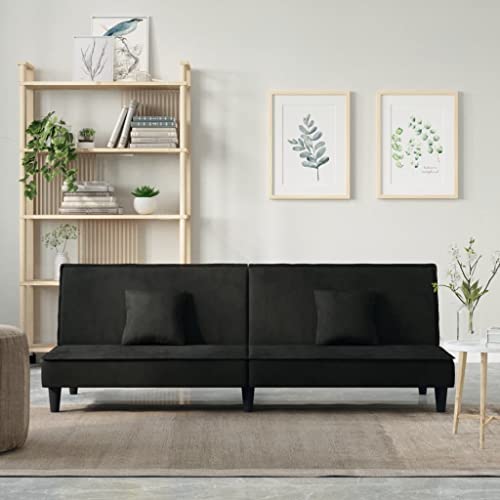 Qnhdfrt Schlafsofa Schwarz Samt 200 cm Breite Verstellbare Rückenlehne Bequemes Sofa für Gäste und Wohnzimmer mit Kissen Qnhdfrt Schlafsofa Schwarz Samt 200 cm Breite Verstellbare Rückenlehne Bequemes Sofa für Gäste und Wohnzimmer mit Kissen von Qnhdfrt
