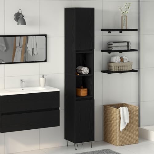 Qnhdfrt Schlanker Badschrank Schwarz 30x30x190 cm Modernes Design Platzsparend mit 2 Türen und Regalen für Kleine Badezimmer Qnhdfrt Schlanker Badschrank Schwarz 30x30x190 cm Modernes Design Platzsparend mit 2 Türen und Regalen für Kleine Badezimmer von Qnhdfrt