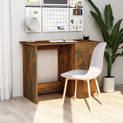 Qnhdfrt Schlanker Schreibtisch mit Schublade Tür Räuchereiche Holzwerkstoff 100x50x76 cm für Büro Kinderzimmer Heimbüro als Computertisch Qnhdfrt Schlanker Schreibtisch mit Schublade Tür Räuchereiche Holzwerkstoff 100x50x76 cm für Büro Kinderzimmer Heimbüro als Computertisch von Qnhdfrt